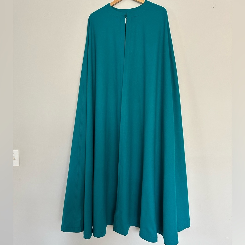 Yves Saint Laurent Rive Gauche Vintage Wool Long Cape In Turquoise - Picture 9 of 10